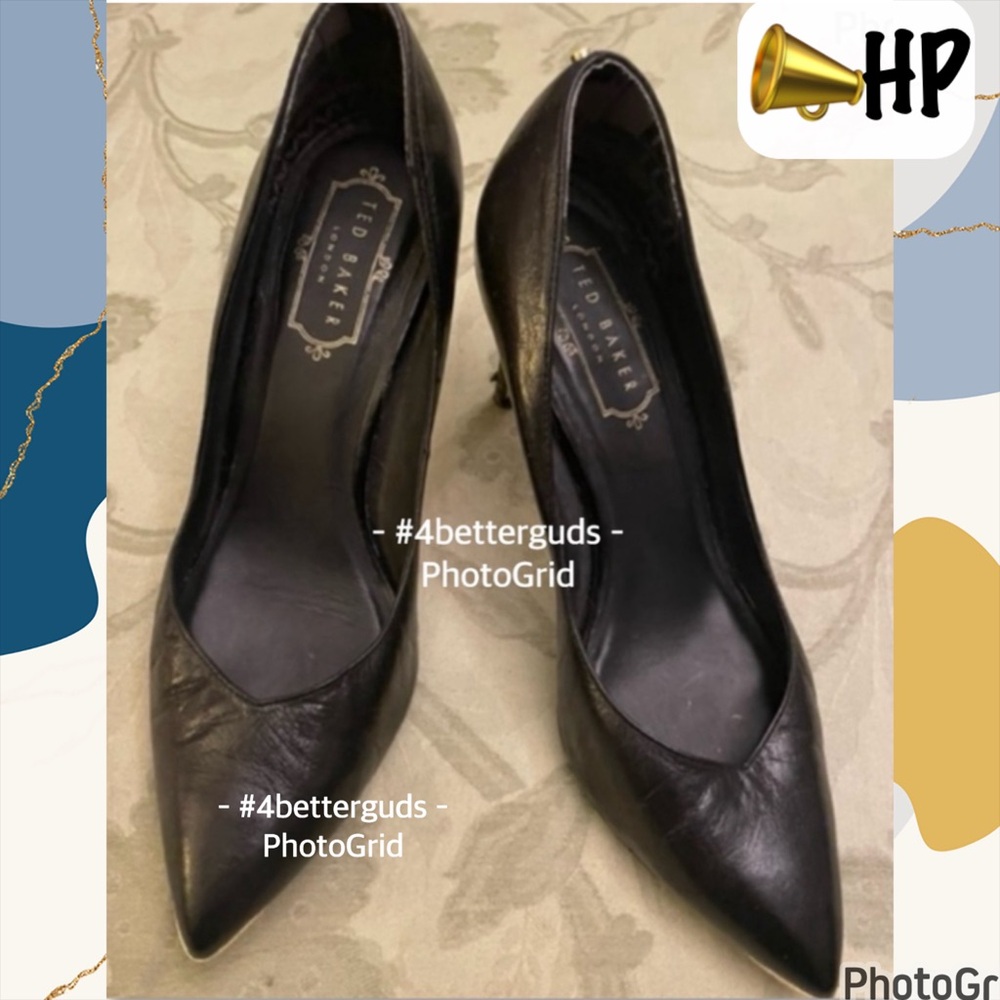 Ted Baker London Black Pointed Toe Leather Pumps High Heels 38.5 = 7.5 8 US